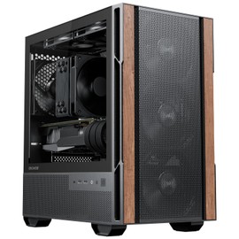 Okinos Genuine Walnut Wood Micro ATX Case, MATX PC Case with 4 × 120mm 3 Pin Non-PWM Case Fans Pre-Installed, Temper Glass Side Panel, with Type-C, Black, Cypress 3 Wood