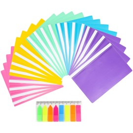 Geila 20 Pack Clear Front Report Covers, Binder, Plastic Report Folder with 2 Metal Prongs Fasteners for A4 Paper, Includes 100 Sheets of Sticky Labels