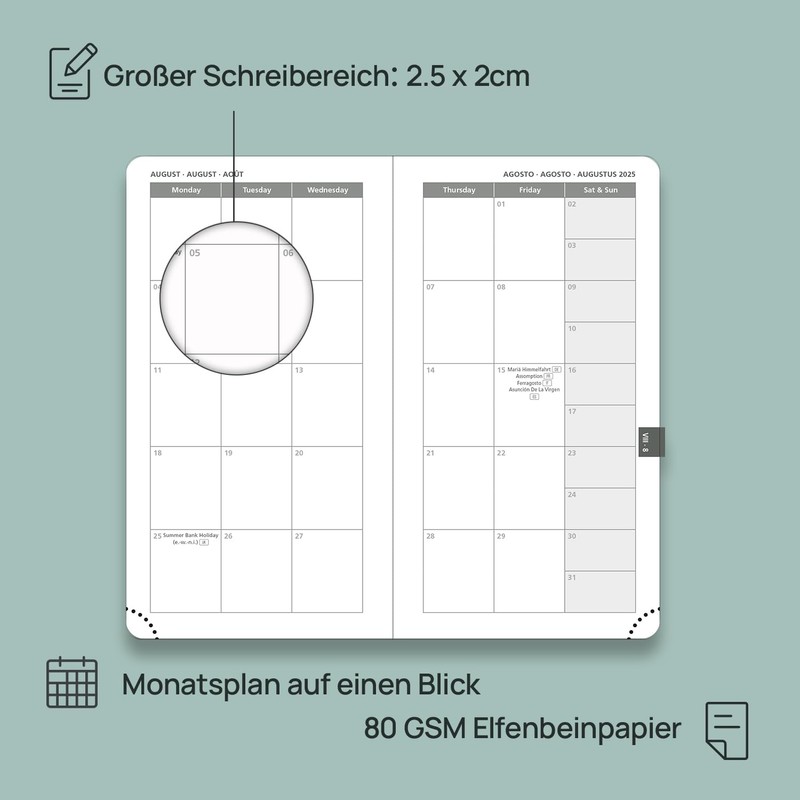 POPRUN Pocket Calendar 2025 2026 Small 16.5 x 9 cm