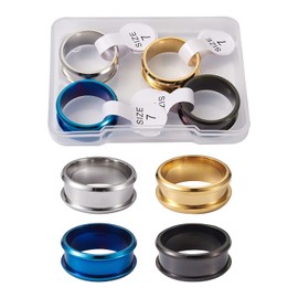 Pandahall 4Pcs Size 7 Stainless Steel Inlay Ring Core Blank 4 Colors Grooved Finger Ring Settings for Man Women Ring Jewelry Making
