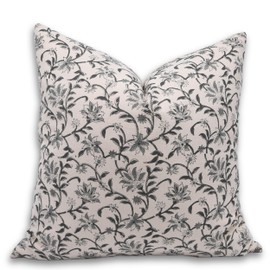 Fabritual Block Print Duck Canvas Cotton 22X22 Throw Pillowcase Cushion Cover, Outdoor, Decorative Handmade for Sofa and Couch, Fall Decoration, Floral Printed Boho, Home Decor, Aradhana, Grey