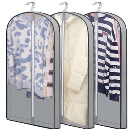 Garment bags Suit cover bags for hanging clothes 100cm, Moth Proof Dress Bag Covers Damp-proof Suit Storage Bag Clothes, Plastic Protector for Jacket, Coat, Sweater, Shirts 3 Packs (Grey)