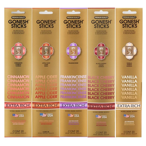 Gonesh Incense Extra Rich Collection Variety Pack, 5 Packs, 20