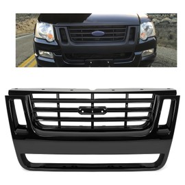 KUAFU Front Grill Compatible with 2006-2010 Ford Explorer/Explorer Sport Trac Replacement for 8L2Z8200CA FO1200477 Bumper Radiator Grille 3-Bar Style with Side Openings Painted Black