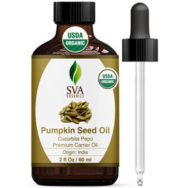 SVA Pumpkin Seed Oil Organic - 2 Fl Oz – 100% Natural Cold Pressed Pumpkin Seed Oil - for Face, Skin Care, Hair Care, Scalp Massage & Body Massage - with Dropper