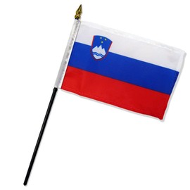 MWS 4x6 inch Slovenia Table Desk Flag Mounted on a 10 inch Black Plastic Stick Staff (Super Polyester) Cloth Fabric (Sewn Edges for Durability) 4”x6” 4inch x 6inch