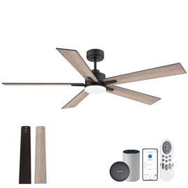 60 Inch Smart Ceiling Fan with Lights Remote,Control via Alexa Google Voice App WiFi,Quiet DC Motor,Dimmable,Outdoor Indoor Modern Ceiling Fans for Large Bedroom Patio Porch,Brown Black Walnut