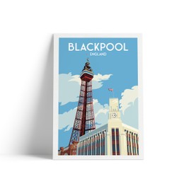 Blackpool Travel Poster – Featuring Blackpool Tower – A4 Size – Matt Poster Paper