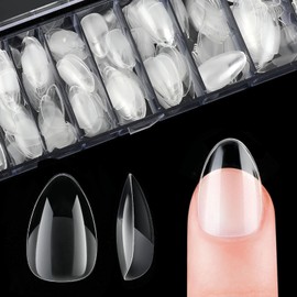 cobee Mini Short Nail Tips, 504pcs PMMA Resin False Press on Nails Clear Soft Gel Full Cover Fake Nail Tips Half Matte Pre-Etched for Women Nail Salon or Home DIY Extensions, 12 Sizes(Short Almond)