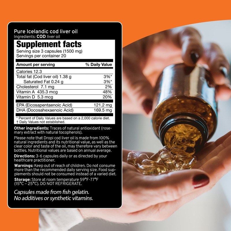 Dropi Icelandic Extra Virgin Cod Liver Oil (Unflavoured, 60 Capsules)