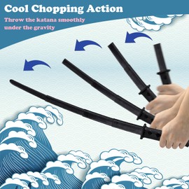 VINRINMO 2PCS 3D Printed Gravity Retractable Samurai Sword Model Toys, Plastic Katana Sword Toy, Telescopic Anime Plastic Swords, Swords for Boys & Adults(Black)