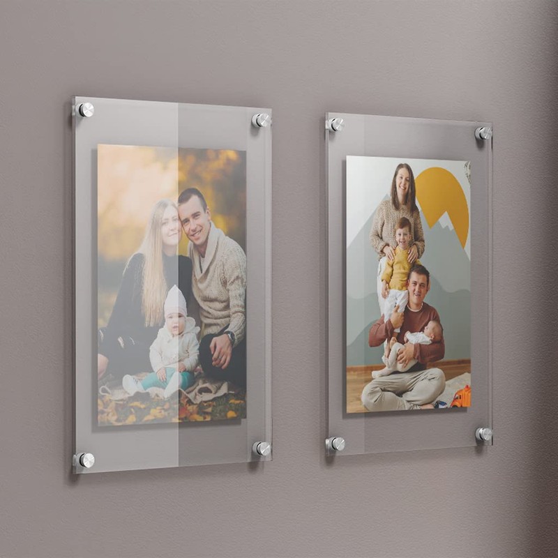 Acrylic Frame with Spacers for Wall Mounting, Plexiglass Double Clear