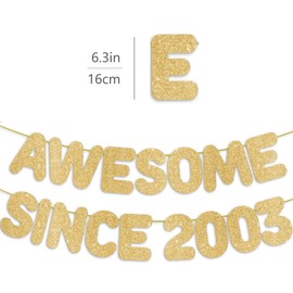 Pre-Strung Awesome Since 2003 Gold Glitter Banner, Happy 23rd Birthday Decorations for Her, 23 Year Old Anniversary Party Decor for Him