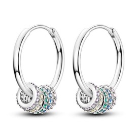 CYCUFF 925 Sterling Silver Hoop Earrings Colourful Cubic Zirconia Jewellery Earrings for Women Teenager Girls Set Earring Gifts for Her, Sterling Silver