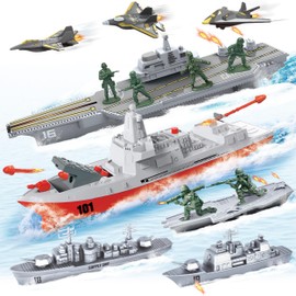 ZAKVENFUN Aircraft Carrier Toy Playset, Military Toys, Launch Battleship Toy with 12 Pcs Green Army Men, 3 Small Yets Planes, 3 Toy Boat, Army Toy Gifts for Toddler Kids Boys Ages 3 4 5 6 Years Old