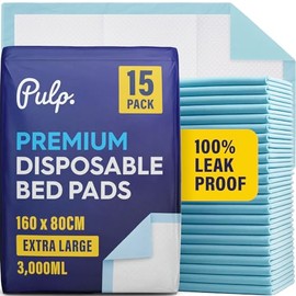 15 x PULP Incontinence Bed Pads 160 x 80cm | Extra-Large Disposable Incontinence Pads | Super Absorbency Incontinence Bed Sheets For Adults, Children & Babies | 3,000ML Capacity