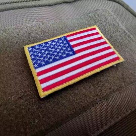 VELCRO® AMERICAN FLAG EMBROIDERED PATCH GOLD BORDER USA US w/ VELCRO® Brand Fastener