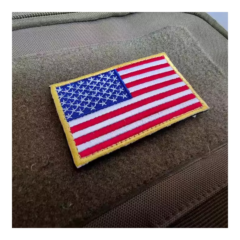 VELCRO® AMERICAN FLAG EMBROIDERED PATCH GOLD BORDER USA US w/