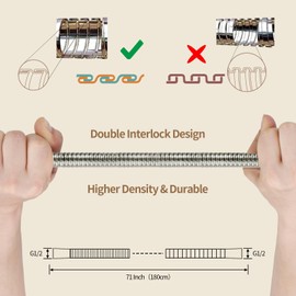 INAVAMZ 71-Inch Nickel Metal Shower Hose with Dual Cone Anti-Tangle Nuts: 304 Stainless Steels Design, Universal G1/2 Connector for Outdoor/Indoor Use -Suit for Home Gardening, Washing, Showering