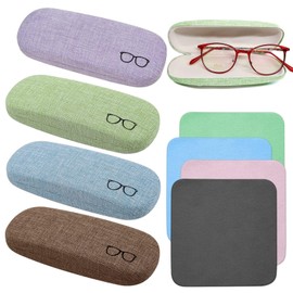 SHSHbuy Glasses Case, 4 Pieces Hard Case Glasses Case, Hard Shell Glasses Case Glasses Box with 4 Pieces Microfibre Cloth for Most Glasses and Sunglasses Women and Men 16 x 6 cm, multicoloured