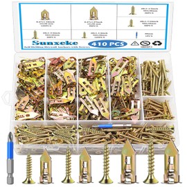 Sunxeke 410 PCS Self Drilling Drywall Anchors with Screws Kit - 2 Sizes Sheetrock Anchors & 4 Sizes Zinc Expansion Screws,2025 Upgraded Zinc Plated Steel,No Drill Needed, Holds Up to 66LB on Walls