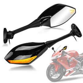 PSLER Motorcycle Rear View Mirrors with LED Light for CBR600RR F4 F4I and for most Sport Bike Rear Mirror Replacement (Bright Black)