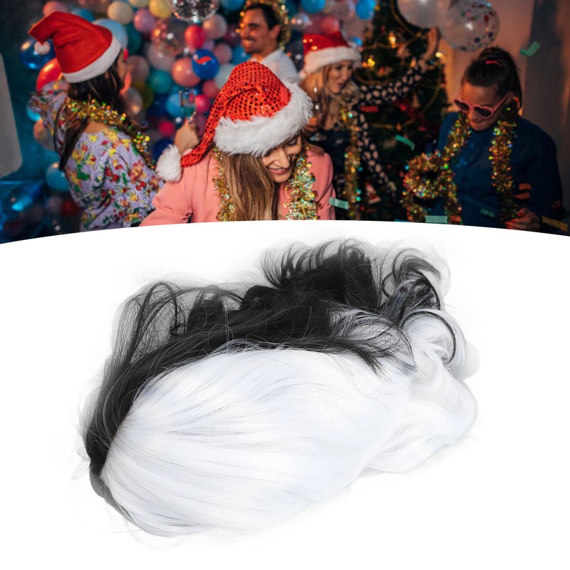 Black White Wig with Bangs Adjustable Breathable Net Synthetic Short