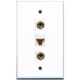 RiteAV - 1 Port Cat6 Ethernet White 2 Port Banana Speaker Wall Plate