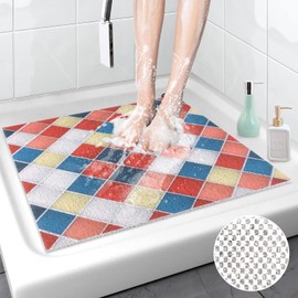Shower Mat Non Slip Anti-Mildew: 60x60 cm Square Shower Mats with Drain Holes - Soft PVC Loofah Bathtub Mat for Kids and Elderly - Quick Drying Bath Matt for Shower Stall