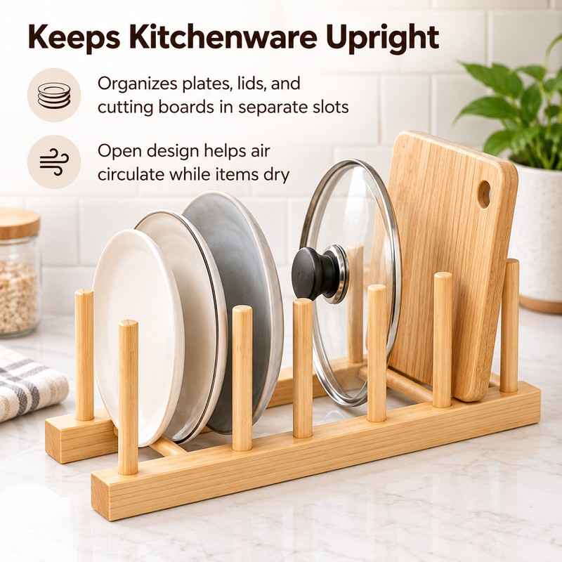 Wooden Plate Rack for Kitchen Organization – Multi-Slot Dish Drying