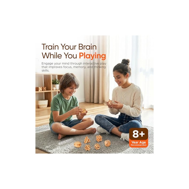 Wooden Brain Teaser Puzzles, 12pcs 3D Brain Teasers for Adults