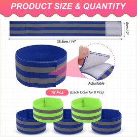 PATIKIL Reflective Bands for Wrist/Arm/Ankle/Leg, 16pcs High Visibility Reflector Bands, Safety Reflector Tape Straps for Night Running Cycling Walking Fluorescent Green/Navy Blue