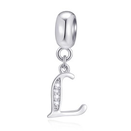 CRISNATA 26 Letter Pendant Charms, Polished 925 Sterling Silver Complete Initial A-Z Dangling CZ Stone Alphabet Beads, Fits European Bracelet Necklace, Sterling Silver Cubic Zirconia, Cubic Zirconia
