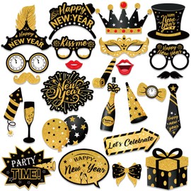 HOWAF New Year's Eve Decoration 2025 New Year Photo Props Photo Accessories, 26 New Year's Eve Photo Props Photo Box Accessories Happy New Year Glasses for New Year's Eve Party New Year Decoration