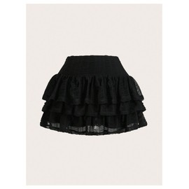 RoseSeek Girl's Lace Bow Knot Ruffle Layered Skirts Y2K Summer Tiered Mini Skirt Black 12 Years