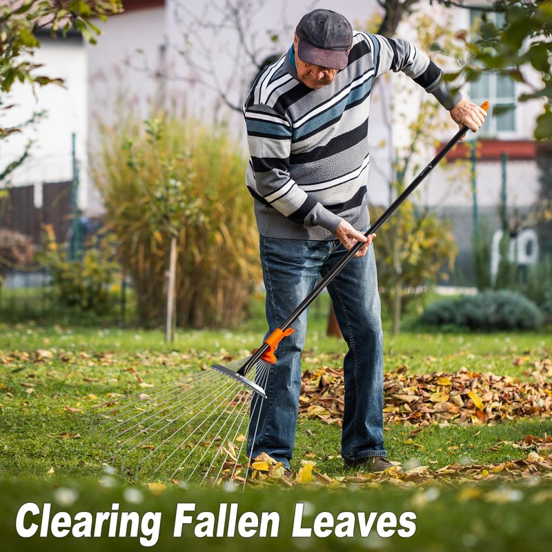 AgroPro Leaf Rake for Lawns, Adjustable Garden Rake for Leaves