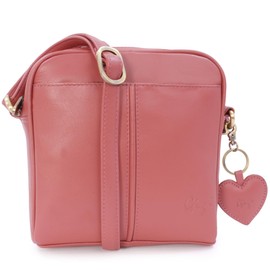Gigi - Women's Leather Shoulder Bag - Crossbody Bag/Handbag Small - Adjustable Shoulder Strap - with Heart Keyring - OTHELLO 22-29, pink