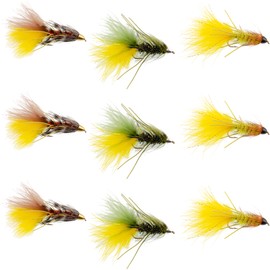 The Fly Fishing Place Conehead Buggers Streamer Fly Fishing Flies Assortment - Bass and Big Trout Streamers Fishing Fly Collection - 9 Flies Hook Size 4