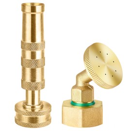 Brass Hose Nozzle & 8-Hole Hose Nozzle Set, Heavy Duty, Adjustable Spray & High-Pressure Jet