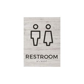 Men and Women ADA Restroom Sign/Non-Wheelchair Access With Braille Unisex Sign / 6" x 9" Silver Woodgrain Design