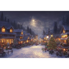 YongFoto 7x5ft Christmas Backdrop Scene Fairy Winter Landscape Moon Village Snowfield Xmas Tree Colorful Photo Background for Xmas Eve Party Festival Home Poster Family Photography Supplies