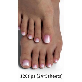 Thrive - Ombre Pink French Nail Tips, Press on Toenails, Gradient Short Toe Nail Tips, 120 Pieces