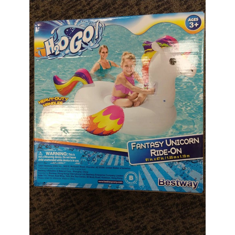 Bestway H20GO! Bestway Fantasy Unicorn Kids Ride-On Pool Float-61"x47" -F2B