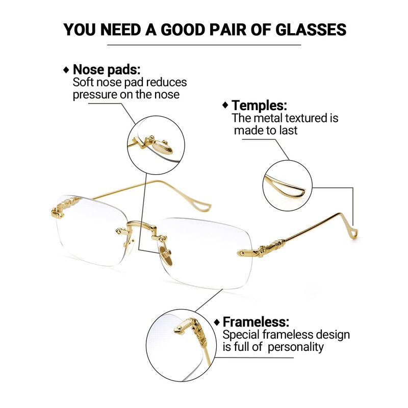 TERAISE Frameless Metal Reading Glasses for Men/Women Blue Light Blocking