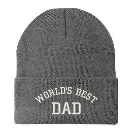 Trendy Apparel Shop World's Best Dad Cotton Embroidered Long Cuff Beanie - Grey