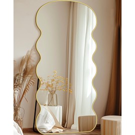 Antok Full Length Mirror, 71"x28" Wavy Mirror Full Length with Stand for Bedroom, Living Room Cloakroom, Gold