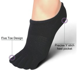 Soxsense No Show Toe Socks Premium Cotton for Women, Align Toes Five Finger Liner Low Cut Thin Socks for Bunion, (4 Pairs) (US, Alpha, Small, Regular, Regular, Black)