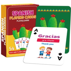 gisgfim 54 Spanish Playing Cards Hispanic English Phrases Vocabulary Beginner Flashcards Educational Bilingual Learning Cards Games for Family Friends Travel Play Activity Kid Memory Quick Reference