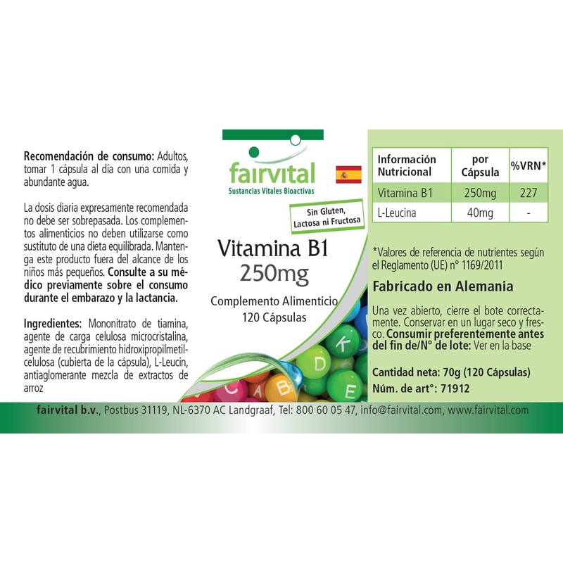 Fairvital Vitamin B1 (Thiamine) 250 mg - 120 Capsules -