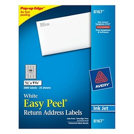 Avery Easy Peel Return Address Labels for Inkjet Printers, 0.5 Inch x 1.75 Inch, White, Pack of 2000 (8167)